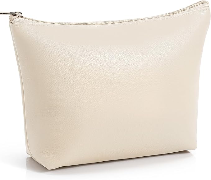 Kigeli PU Leather Makeup Bag for Women Gift Cosmetic Pouch for Purse Waterproof with PU Leather Travel Toiletry Organizer with Zipper for Women Bridesmaid Friend Gift(White)