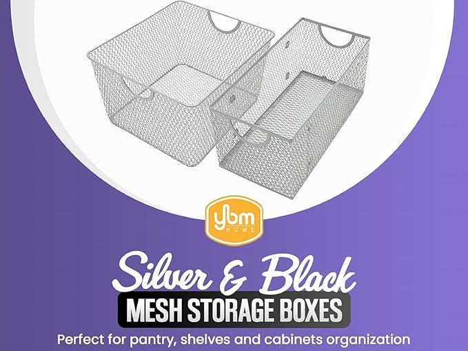 YBM HOME Kitchen Pantry Organizer Wire Basket for Shelves, Cabinets, Pantry, Countertop, Mesh Open Storage Bin Metal Basket for Organizing Food Supplies, 14.5x9.25x7