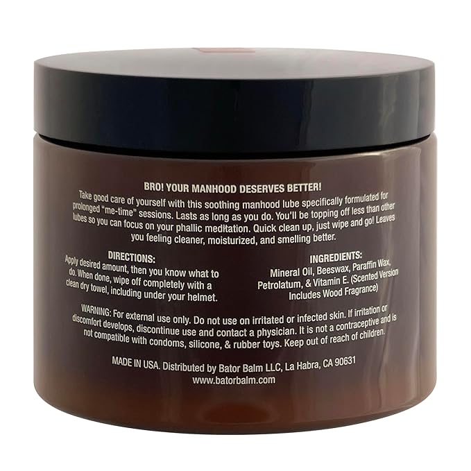 Bator Balm (Regular) Gentlemen's Long Lasting Moisturizing Lubricant. Easy Clean Up Oil Based lube. Just Wipe and go!