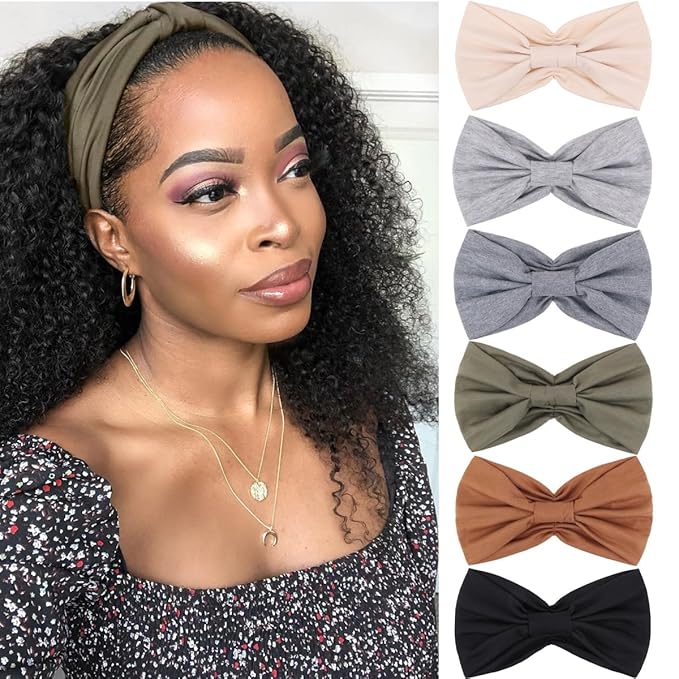 Kachanaa 6 Packs New Wide Headbands for Women,Non Slip Thick Soft Elastic Bandeau Hair Bands Yoga Workout Running Sweat Makeup Hair Wraps Hair Accessories