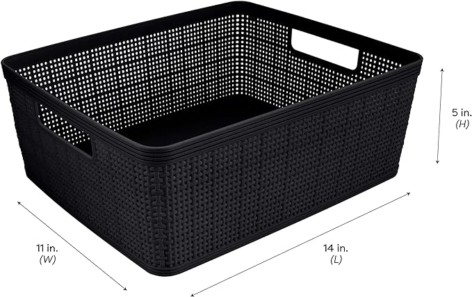 Simplify 10 Piece Organizing Set | Multiple Size Bins | Multipurpose | Office | Desk | Dorm | Bathroom | Storage Basket | Small Items | Accessories | Black (Pack of 6)