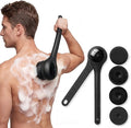 Electric Body Brush Back Scrubber for Shower, Waterproof Long Dual Handle Power Body Scrubber with 3 Heads, Bath Brush & 2 Speeds, for Cleansing, Exfoliating and Massaging Skin, Black