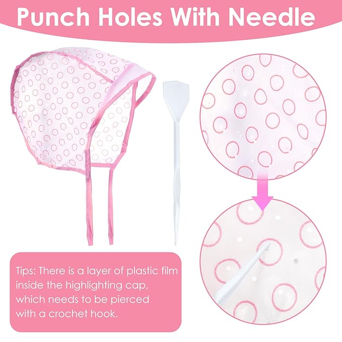 Hair Coloring Kit Highlight Cap, Hair Highlighting Cap, Hairing Coloring Dye Caps Frosting Caps with Plastic Crochet Hook for Salon DIY Dyeing Hairdressing(pink)