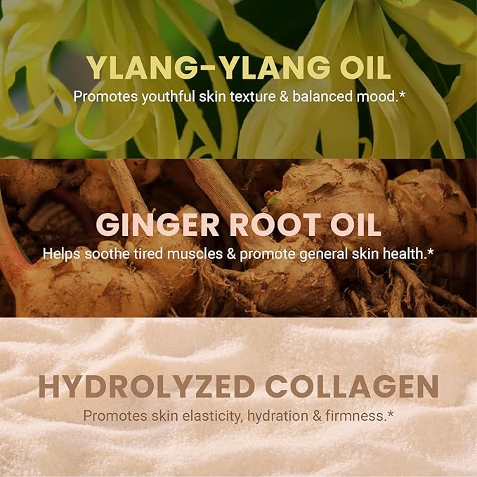 Lymphatic Drainage Massage Oil + Anti Cellulite Roller Kit - Ylang Ylang + Ginger Oil with Collagen & Stem Cells + Contouring Roller for Smooth, Firm-Looking Skin by M3