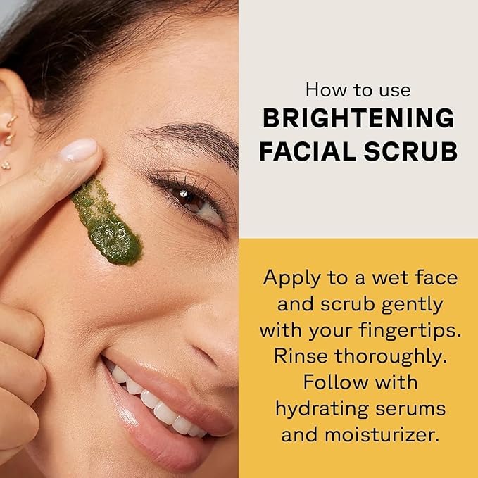 Acure Brightening Facial Scrub - Exfoliating Face Wash, Gentle Daily Scrubber & Exfoliator for Women & Men for Radiant Skin, Cleansing Wash with Sea Kelp & French Green Clay - 4 fl oz (2 Pack)