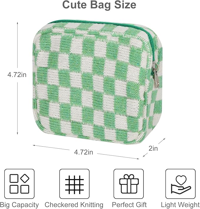 Sanitary Napkin Storage Bag, Menstrual Pad Zipper Checkered Portable Period Bag Panty Liners, Tampon Pouch for Women Ladies Daily Use Storage Purse Travel
