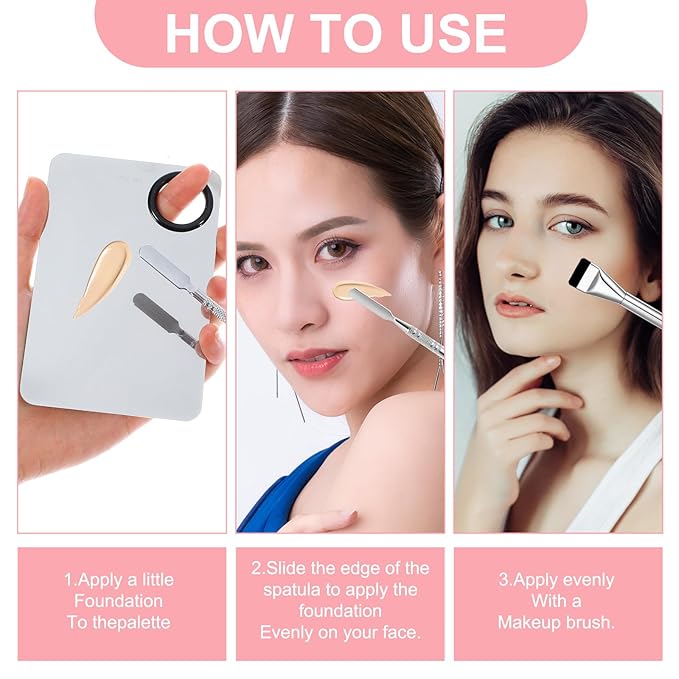 3PCS Makeup Mixing Palette Make up Spatula Tool Foundation Spatula Makeup Plate Tray, Professional Cosmetic Artist Accessories Set for Women Girl Korean for Eye Shadow Eyelash Nail Art(Metal)