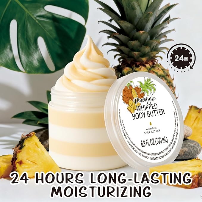 Pineapple Whipped Body Butter, Shea Body Butter for Women Dry Skin, Natural Pineapple Lotion for Body Moisturizer-Deep Moisturizing and Softening-6.8 floz(200ml)