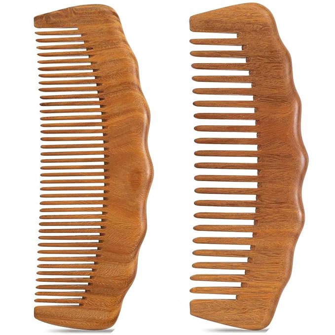 2 Pack Wooden Comb, Beard Comb for Men, Hair Combs for Women - Green Sandalwood