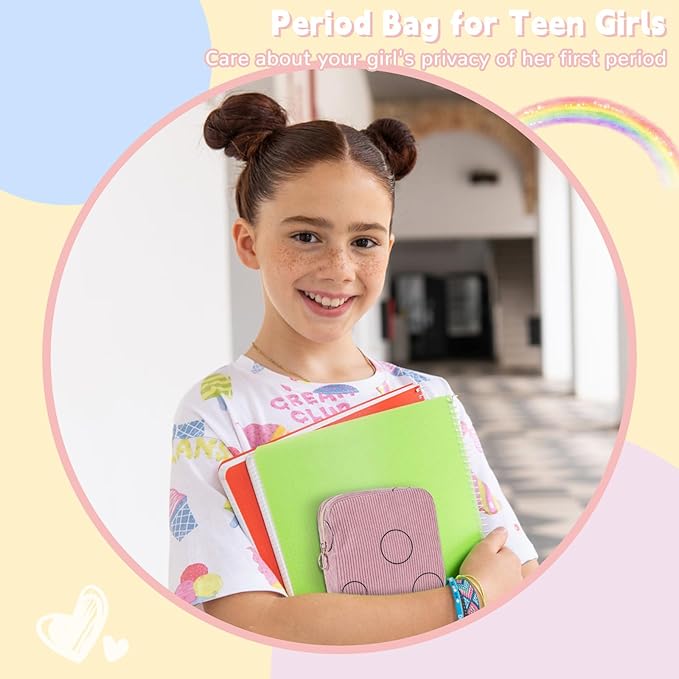 Period Bag for Teen Girls Shark Week Pouch Corduroy Portable Sanitary Pad Bags for Period Teen Period Pads Pouch for Panty Liners, Tampons, Menstrual Cup - Blue