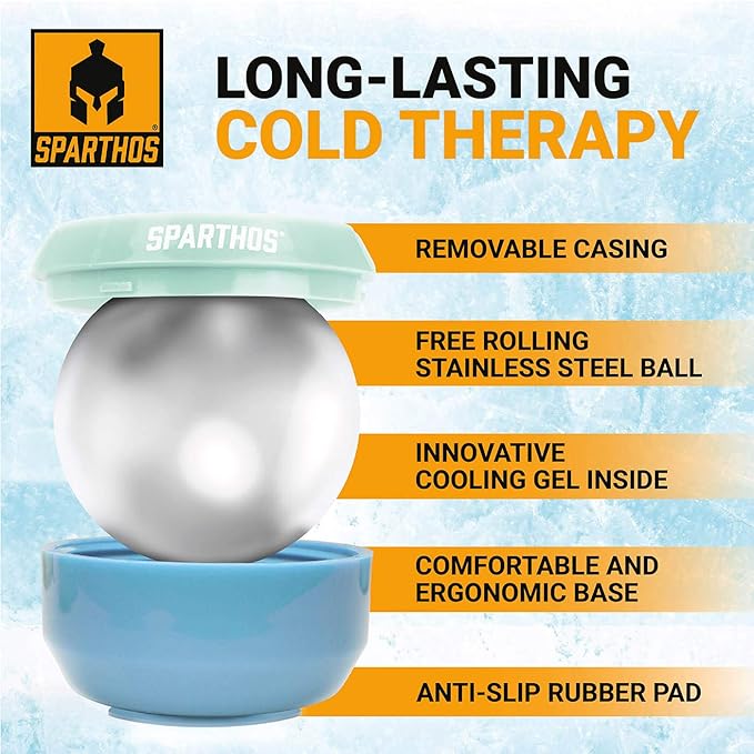 Sparthos Cold Massage Roller Ball - Fitness Cryosphere Massager - Cryo Cryocup Ice Massage Cups - for Muscle, Face, Body Muscles - Manual Polar Icing Cooling Balls - Freeze Tools (Mint/Blue, 60mm)