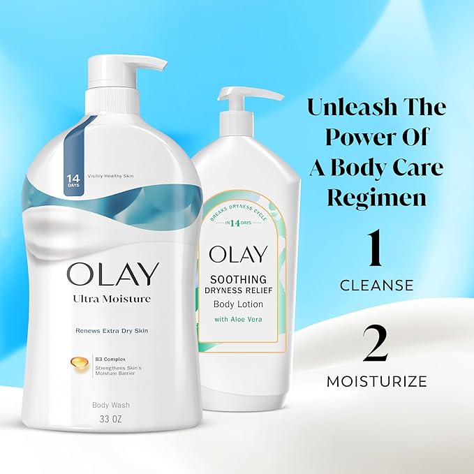 Olay Body Wash for Women, Ultra Moisture, For Extra Dry Skin, 24hr Moisturizing, Hydrating & Refreshing, B3 Vitamin Complex, Free of Parabens & Phthalates, Scented, 33 fl oz