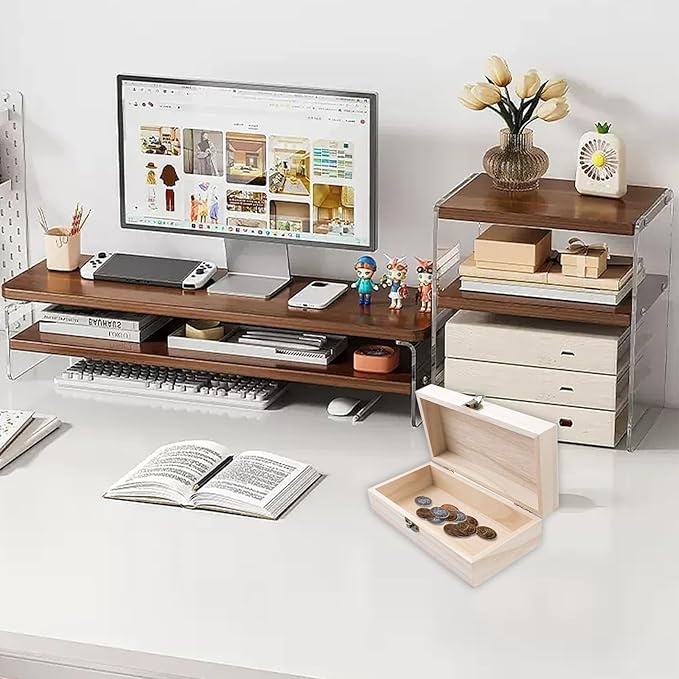 Wood Storage Box with Lid Solid Container Keepsake Decorative Table Large Rectangular Smooth Store Space to Organize Toys Cosmetics Vintage, 7.87 * 3.93 * 2.36 inch, Light Brown