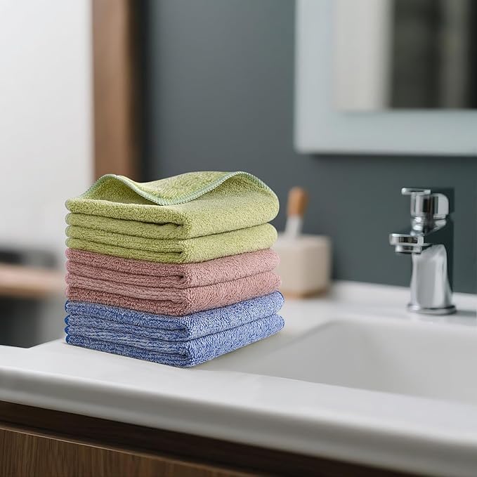 SINLAND Microfiber Face Towels Ultra Soft Facial Washcloths Face Cloth for Bath 12Inch x 12Inch 6 Pack