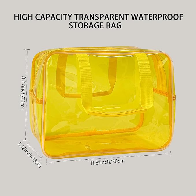 PVC Clear Pure Color Transparent Large Zipper Cosmetic Pouch Travel Makeup Cosmetic Bag with Handle for Travel Bathroom Toiletry Organizer (A23014-101-7)