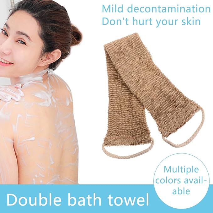 2Pcs Hemp Fiber Exfoliating Bath Gloves Double-Sided Scrubber with Back Strap for Deep Body Cleaning and Shower Spa