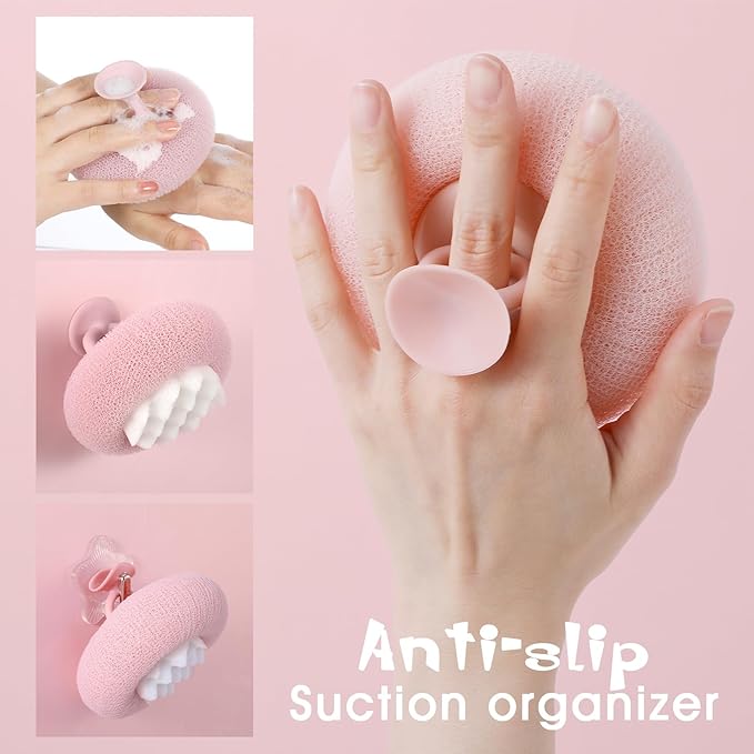 2 Pcs Soft Sunflower Suction Cup Bath Ball Exfoliating Mesh Bath Sponge Bath Body Brush Cleaning Scrubber Bath Sponge Brush with Comfortable Non-Slip Handle