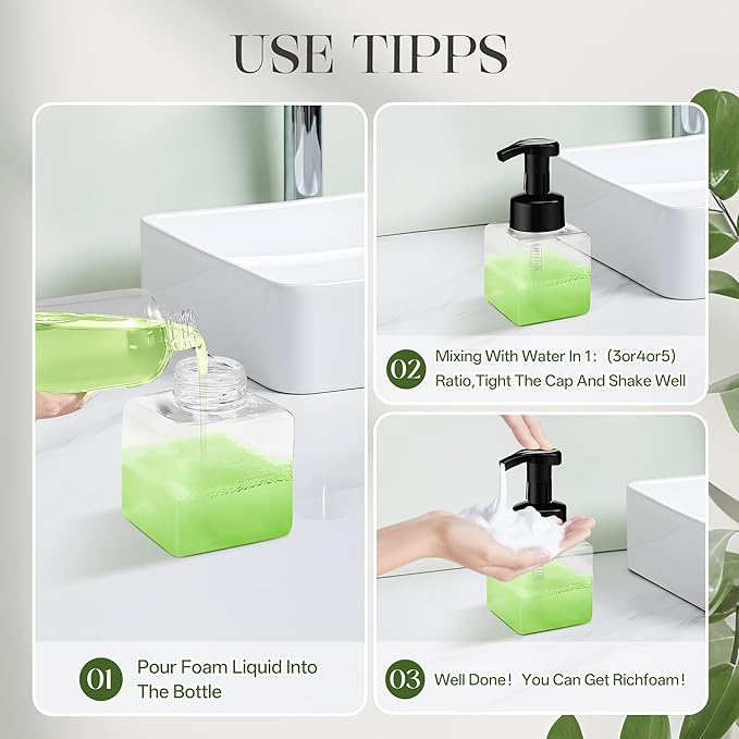 8.5 oz Foaming Soap Dispenser Plastic Foaming Pump Bottle, Refillable Dispenser with Plastic Pump, Empty Hand Bottles for Liquid Soap, Shampoo, Bathroom,Hotel,Restaurant (30, Transparent)