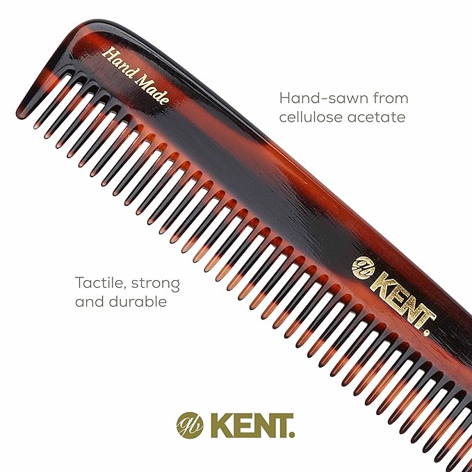 Kent R9T All Coarse Detangling Comb, Wide Teeth Dressing Table Comb for Thick Curly Wavy Hair. Detangler Combs for Grooming Styling Hair, Beard and Mustache. Saw-Cut. Handmade in England