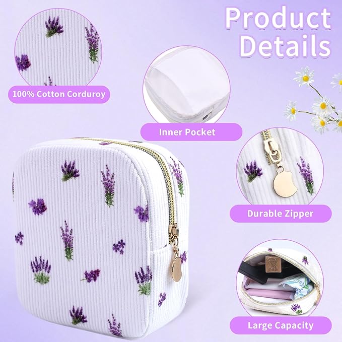 2-Pack Period Bag for Women Girls, Portable Corduroy Sanitary Napkin Storage Bag Period Pouch Small Discreet Menstrual Pouch, Sanitary Pads Period Kits Tampons Holder for First Period