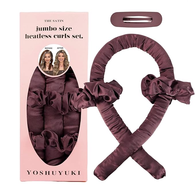 Jumbo Heatless Curls Overnight Hair Curlers to Sleep In Large Hair Rollers for Long Hair Blowout Look No Heat Overnight Curls, Soft Satin Flexi Rods Heatless Curling Rod Set Styling Tools for Women
