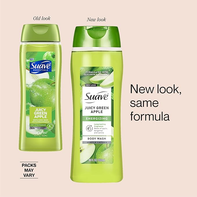 Suave Moisturizing Body Wash, with Juicy Apple and Vitamin E Extract, No Parabens, No Phtahaltes, 18 Oz Pack of 6