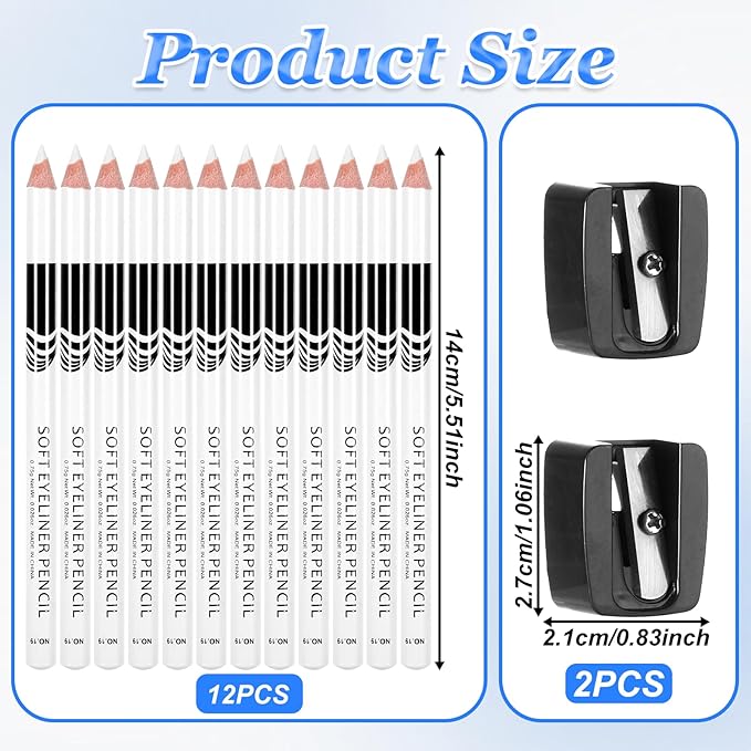 12Pcs White Barber Pencil with 2 Sharpener, Magic Hairline Pencils for Lineup Beard Shaping Beard Guide Pen Barber Chalk for Beards Hair Makeup Design for Men
