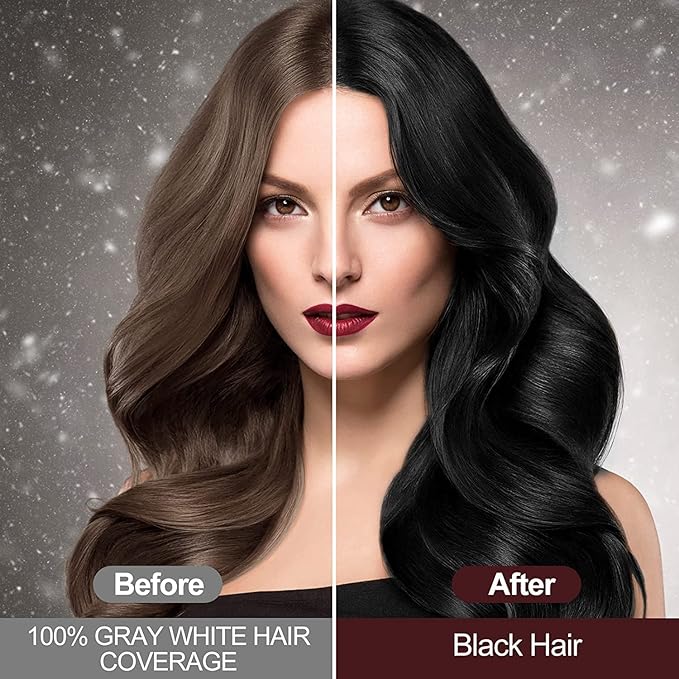 Instant Hair Dye Shampoo for Women Men, Hair Coloring Shampoo for Gray Hair, 500ml Herbal Ingredients 3 in 1 Black Hair Dye - 100% Gray Coverage Coloring in Minutes Hair Dye 16.9 Fl Oz (Black)