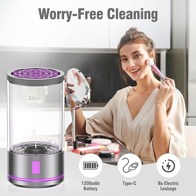 Electric Makeup Brush Cleaner Machine - Automatic Cosmetic Brush Washer, Portable Makeup Brushes Cleanser for All Foundation Brush Types, Deep Cleaning