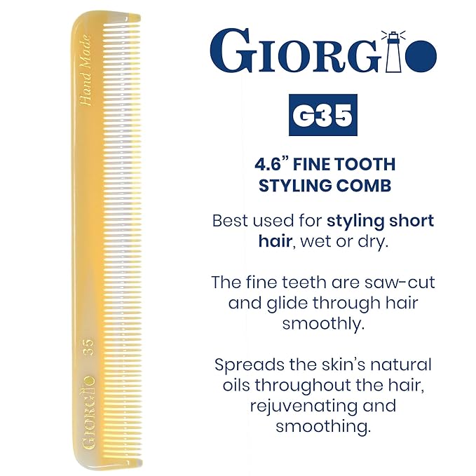 Giorgio G35 Handmade Fine Tooth Pocket Comb for Men, Mustache and Beard Comb for Men, Travel Combs for Everyday Grooming or Styling Hair, Saw Cut and Hand Polished (4.6")