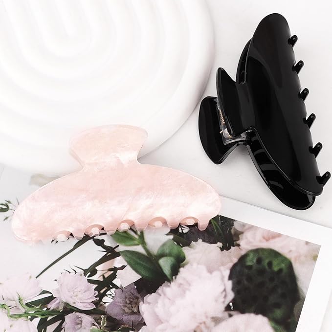 2 Pack Hair Claw Clips for Women, Acrylic Claw Clips for Thick Hair Non-slip Clip for Hair, Large Claws Hair Accessories for Women (Pink & Black)