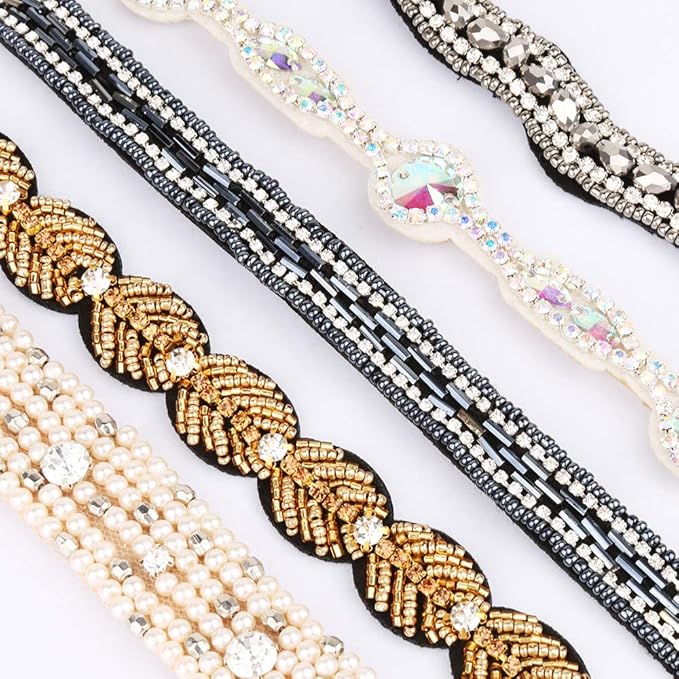 Teenitor 5Pcs Elastic Rhinestone Beaded Headbands, Jeweled Head Bands for Women's Hair, Hair Headbands Hat Bands for Women Girls
