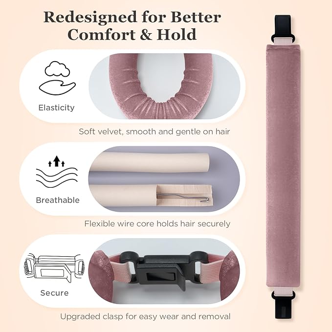 Heatless Hair Curler Set – 4PCS Velvet Overnight Blowout Rods for Heatless Curls, Jumbo Flexible Curling Rods to Sleep In, No Heat Curling Tools for Natural Waves and Curls Rose Pink