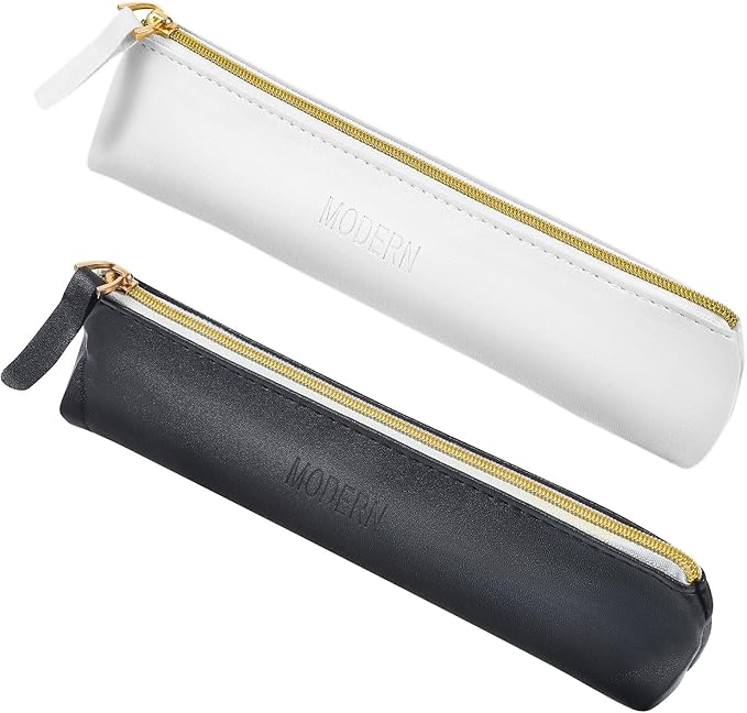 2pcs Small Leather Pouch Mini Cosmetic Bag with Zipper - Portable Cosmetic Organizer for Women & Girls - Black and White