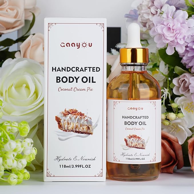 Coconut Cream Pie Body Oil Handcrafted Body Oil Moisturizing Coconut Oil Soothing Comfort Scented Juicy Body Oils for All Skin Types