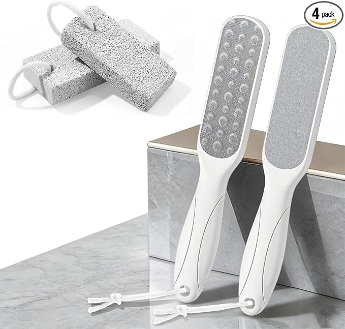 Foot Scrubber Pumice Stone for Feet: 4pcs Set Callus Remover for Women, Pedicure Tool for Smooth Cracked Heels & Dead Skin Care, Foot Grooming Home