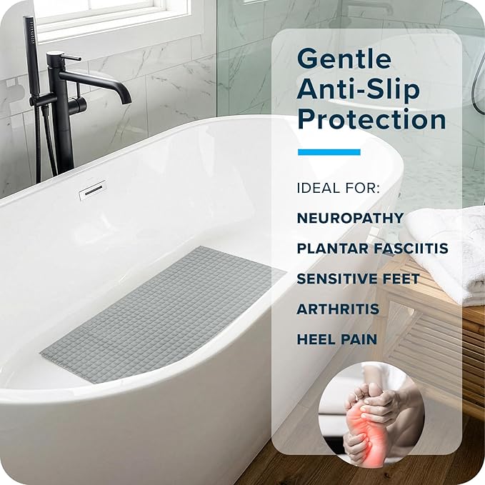 SlipX Solutions Pillow Top Cushioned Bath Mat, Non Slip Comfort Underfoot, 700 Air-Filled Pillows, Soft Shower Mat, Strong Suction Cups, Gray