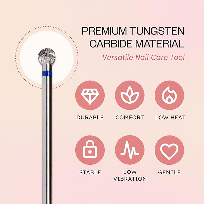 PANA 3/32" Carbide Cuticle Nail Drill Bit for Cuticle Cleaning, Dead Skin Removal, Gel Polish & Acrylic Removal, Under Nail Cleaner, Nail Salon, Manicure Tools (Small Ball Head - Silver, Medium)