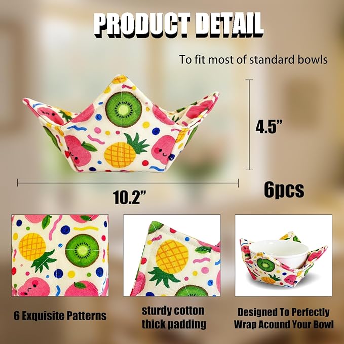 Cotton Microwavable Bowl Cozy ，Set of 6，Microwave-Safe Hot Bowl Holders, Soup Bowl Cozy Hot Pads，Prevent Hand from Heat and Maintain Food Warm，Ideal Household Gift Store (G)