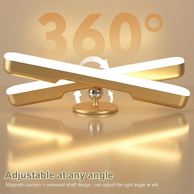 Wireless Vanity Lights for Mirror, Rechargeable Battery Operated Stick on Lamp, Adjustable Makeup Light, Cordless Magnetic LED Bar Renter Friendly Lighting Decor Gift, Gold