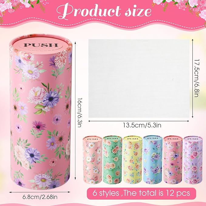 Outus 12 Pcs Spring Floral Car Tissues Cylinder Holder Flowers Round Tissue Box Cup Holder 3 Ply Facial Napkins Napkins Container for Car Home Office Dispenser Travel