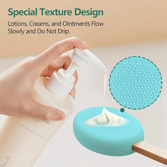 Lotion Applicator With 4 Replaceable Pads for Back, Self, Elderly, Women - Sunscreen and Cream Applicator With 17" Curved Handle for Easy Targeting of Back and Feet, Blue