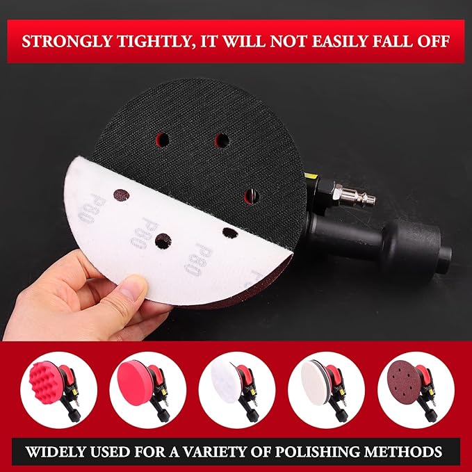 Air Sander with vacuum – 6 Inch DA Palm Sander for auto body, High-Speed Random Orbital Pneumatic Sander for Woodworking & Auto Polishing (including 12 sandpaper + accessories)