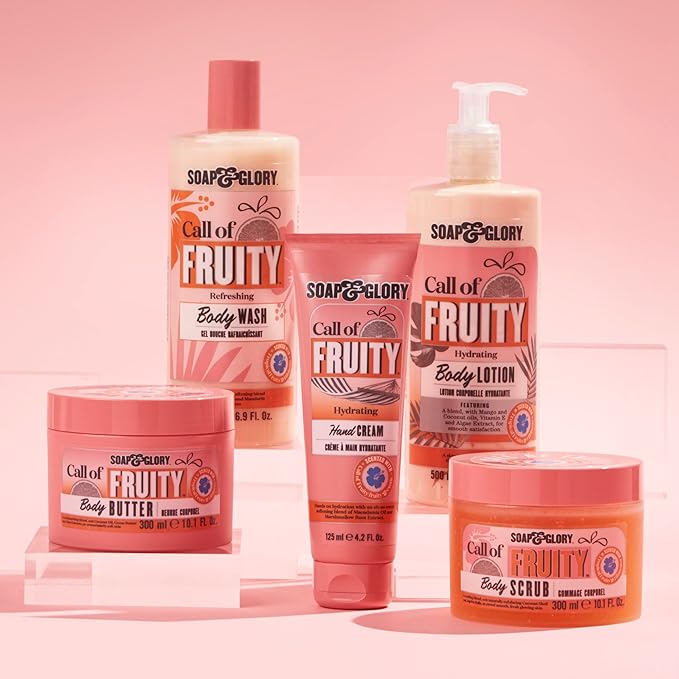 Soap & Glory Call Of Fruity Exfoliating Body Scrub - Tropical Fruit Scented Body Polish with Coconut Shell Powder (300ml)