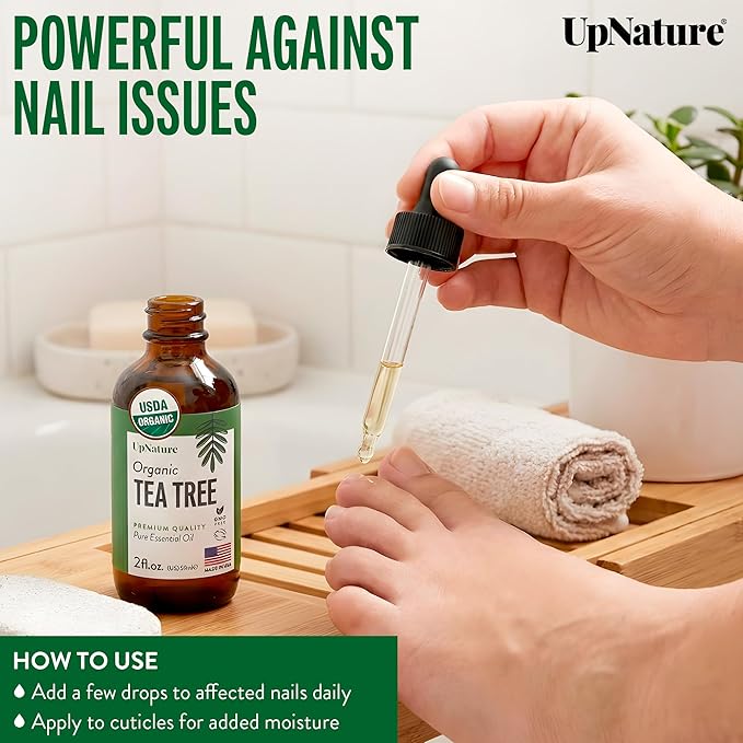 UpNature Tea Tree Oil - 100% Pure USDA Certified Organic Tea Tree Essential Oils for Skin, Hair, Toenail, Body and Scalp (2oz)