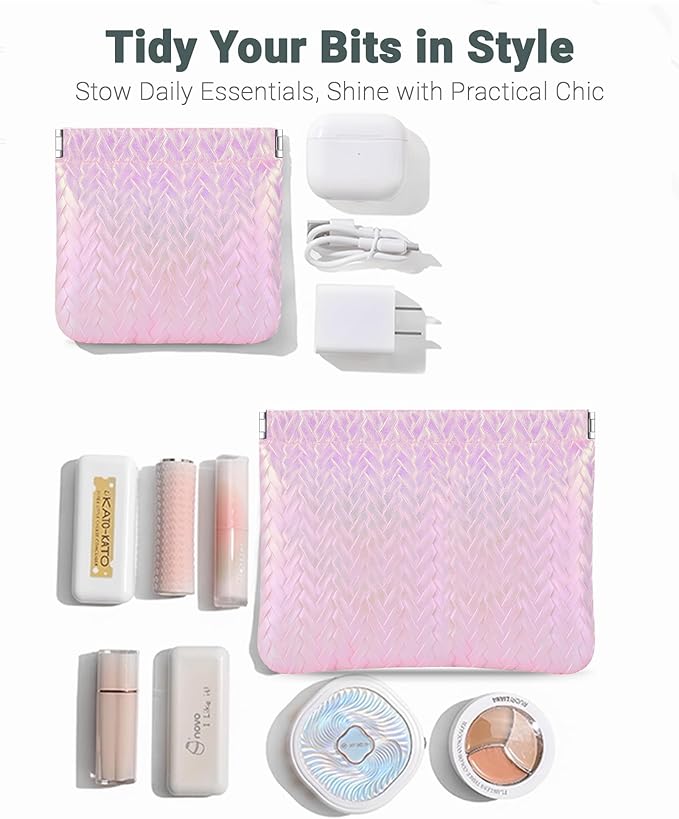 2 PC Small Makeup Bag for Purse, Lipstick Holder & Purse Organizer Pouches, Waterproof Faux Leather Cosmetic Bag, Slim Travel Makeup Pouch for Women Daily & Travel Essentials