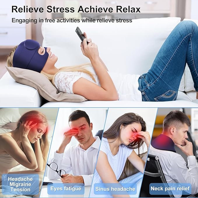 Migraine Relief Cap，2 in 1 Headache Relief Cap with Gel Eye Mask Ice Head Wrap Hot and Cold Therapy Hat for Headache Puffy Eyes Sinus and Tension Stress Relief