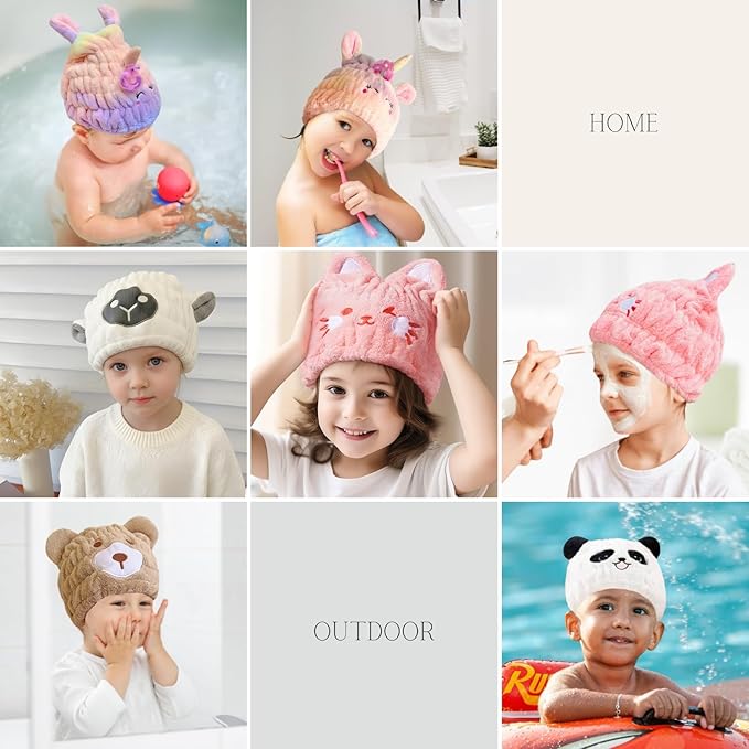 Microfiber Hair Towel Wrap for Kids, Panda Dry Hair Cap Suck Water, Absorbent Quick Girls Boys Hair Drying Towel, Lightweight Bouncy Hat Headscarf for Wet Hair