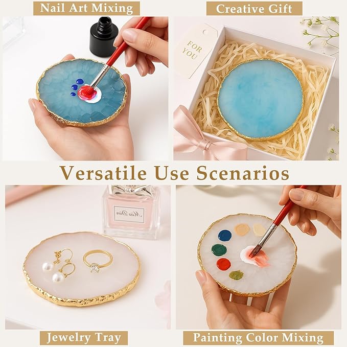 2PCS Resin Nail Art Mixing Palette – Gold-Edged Cosmetic Display Board for Nail Gel, Foundation, Eyeshadow & Pigment Blending, Durable & Easy to Clean