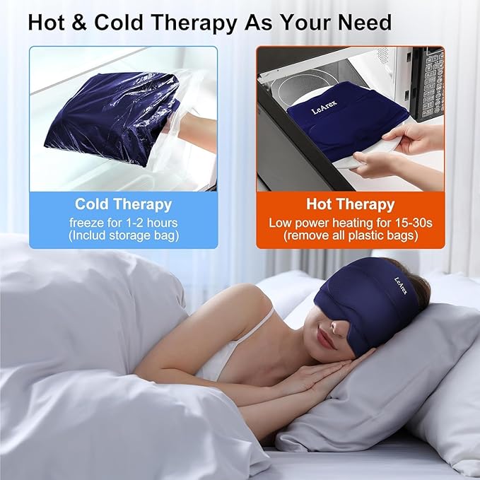Migraine Relief Cap，2 in 1 Headache Relief Cap with Gel Eye Mask Ice Head Wrap Hot and Cold Therapy Hat for Headache Puffy Eyes Sinus and Tension Stress Relief